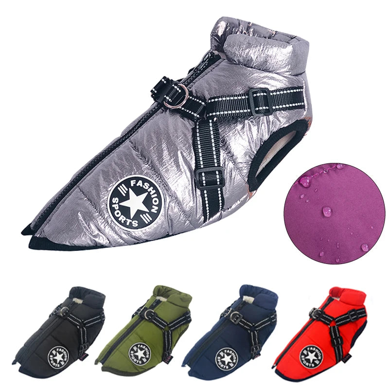 Waterproof Winter Dog Jacket with Harness - Warm & Reflective Coat