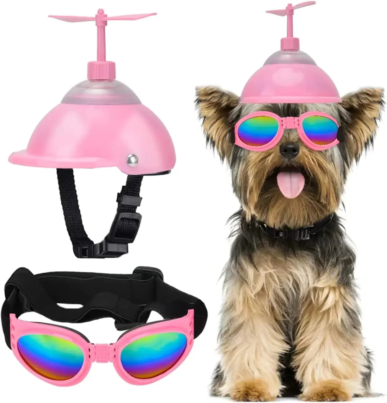 ATUBAN Adjustable Dog Helmet & Goggles Set with Adorable Propeller