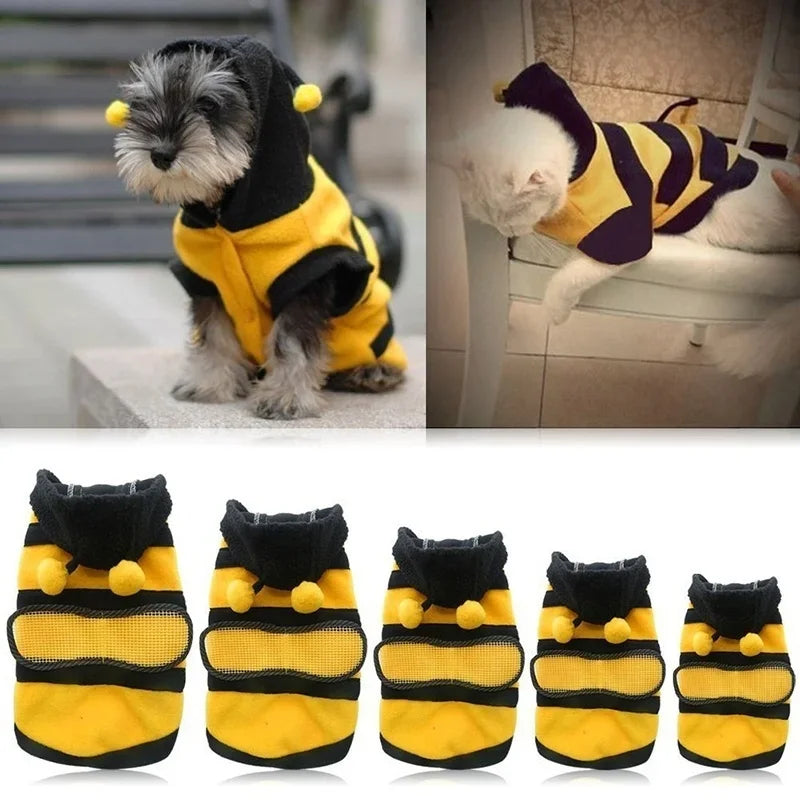 Adorable Bee Costume Fleece Hoodie for Dogs & Cats - Cozy All-Season Wear