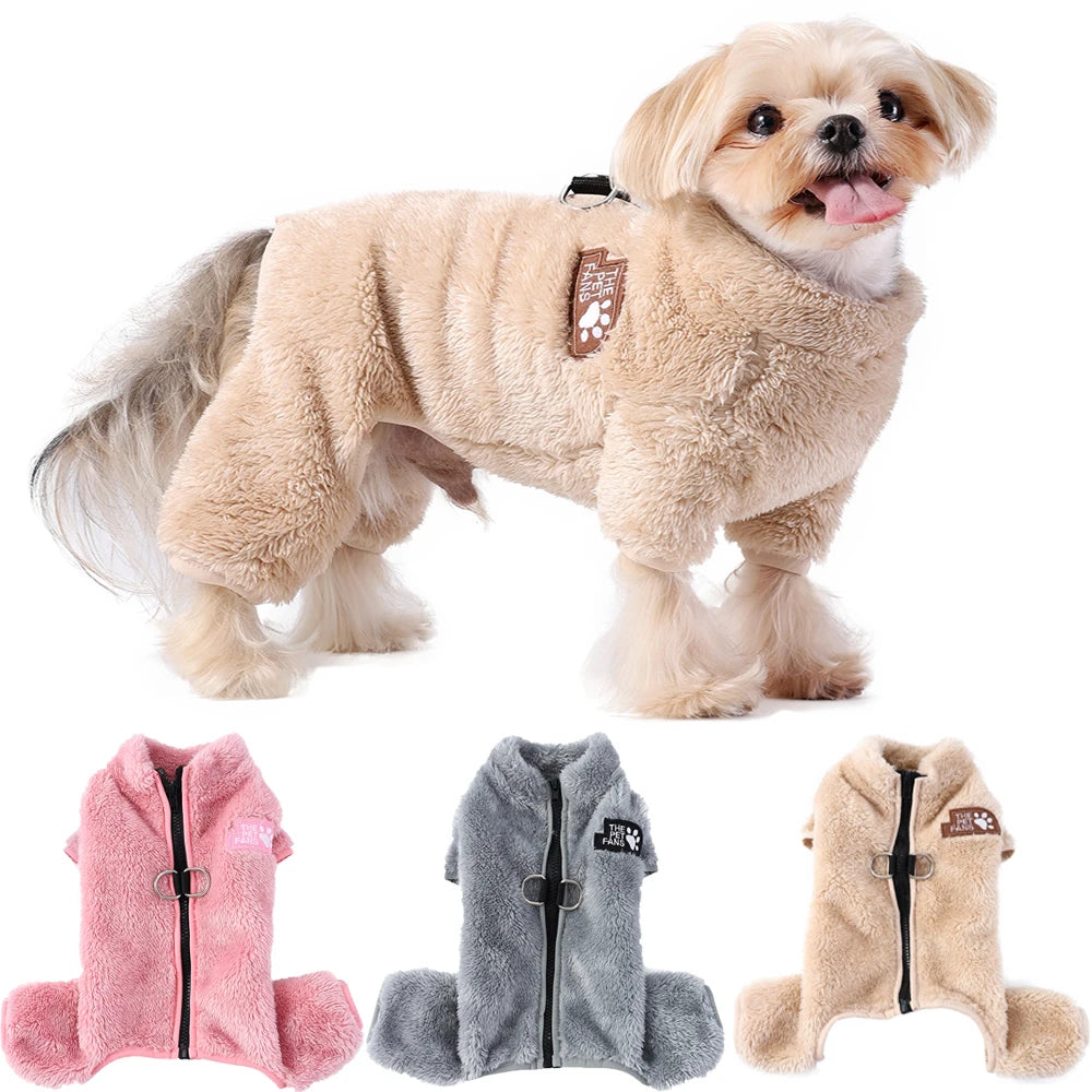 Cozy Fleece Dog Winter Coat with D-Ring & Zipper - Snug Fit for Small Dogs