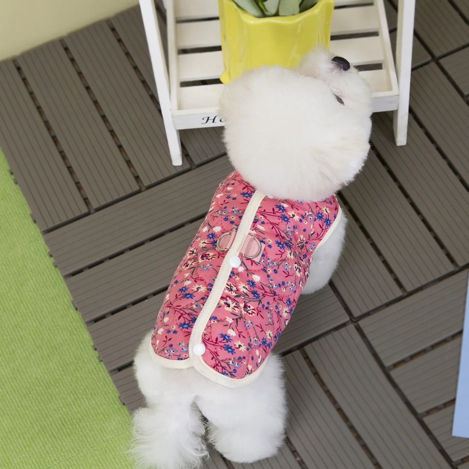 Floral Fleece Puppy Vest – Luxury Winter Jacket for Small Dogs