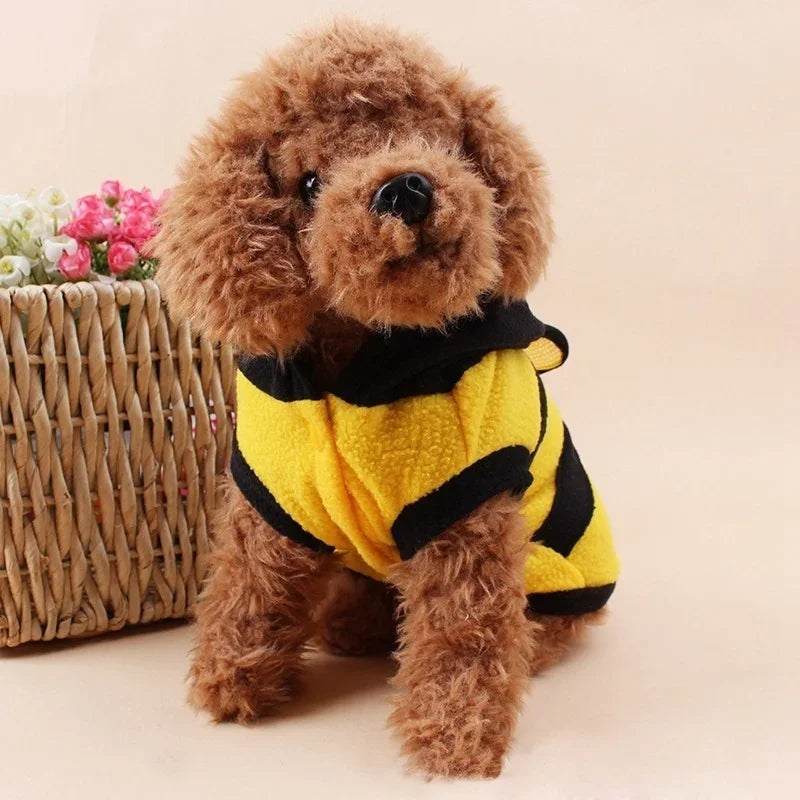 Adorable Bee Costume Fleece Hoodie for Dogs & Cats - Cozy All-Season Wear