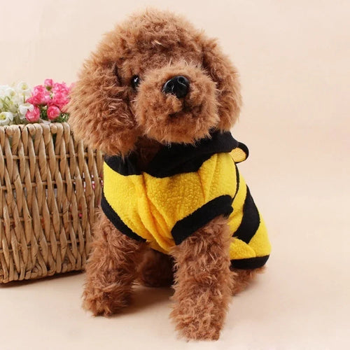 Adorable Bee Costume Fleece Hoodie for Dogs & Cats - Cozy All-Season Wear
