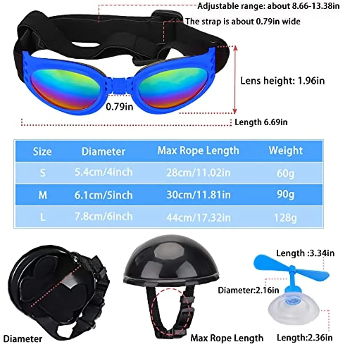 ATUBAN Adjustable Dog Helmet & Goggles Set with Adorable Propeller