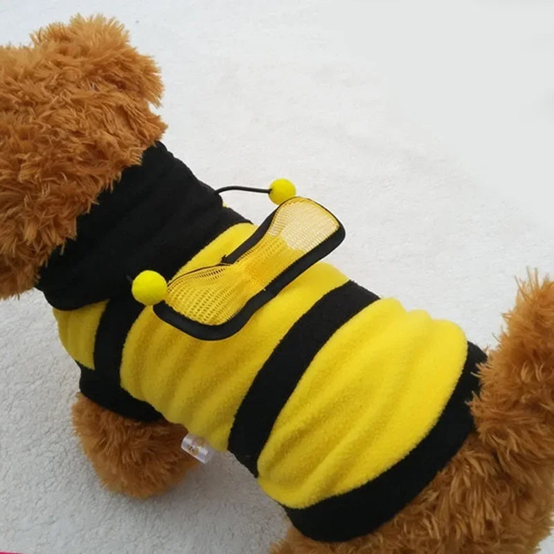 Adorable Bee Costume Fleece Hoodie for Dogs & Cats - Cozy All-Season Wear