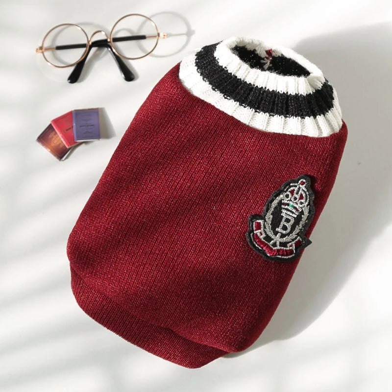 Cozy College Style V-Neck Sweater for Small Dogs & Cats