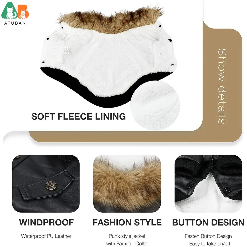 Waterproof Leather Dog Coat - Stylish Winter Jacket for Small to Medium Dogs