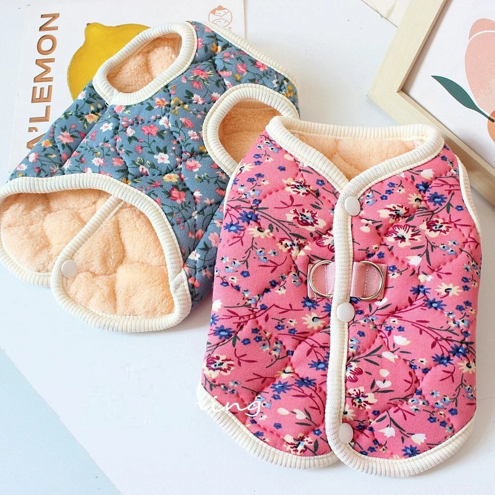 Floral Fleece Puppy Vest – Luxury Winter Jacket for Small Dogs