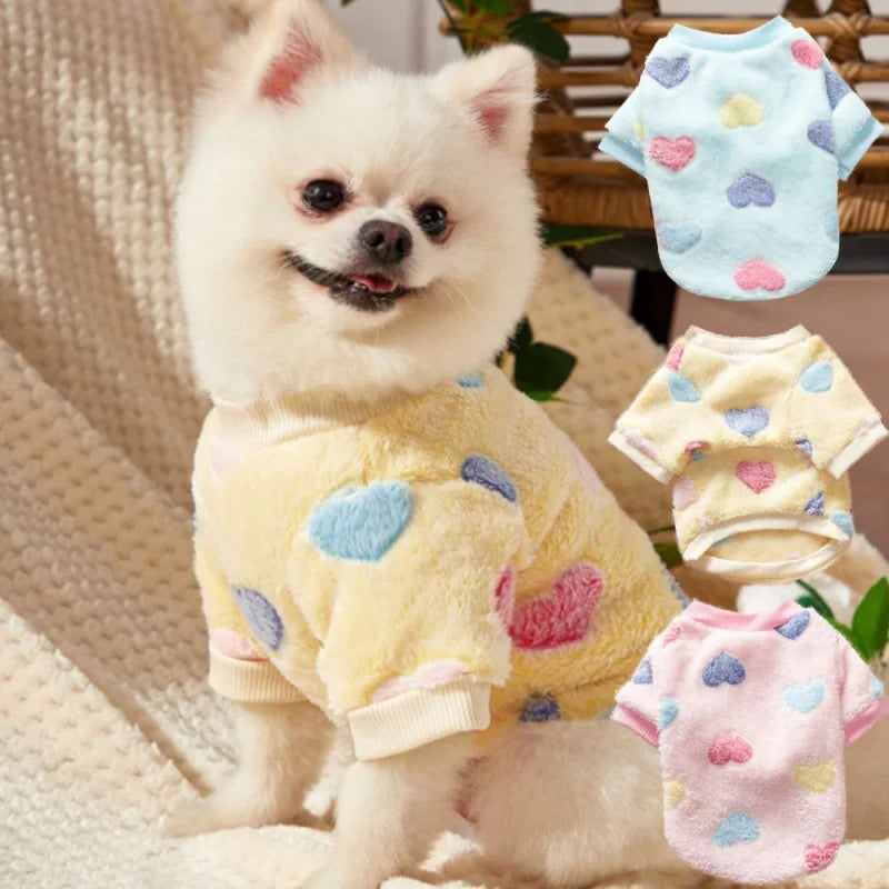 Cozy Heart Print Flannel Vest for Small Dogs - Warm & Stylish Puppy Coat