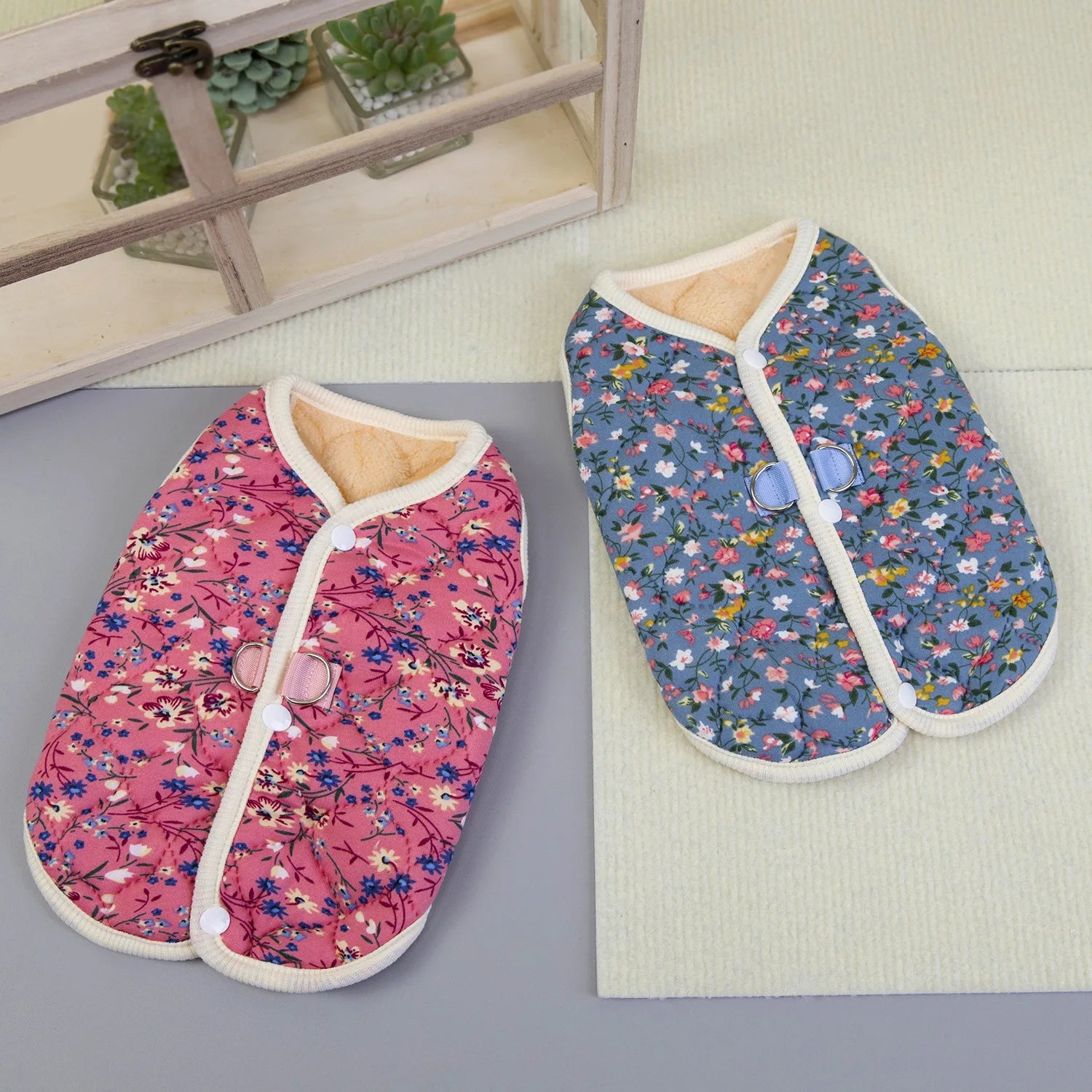 Floral Fleece Puppy Vest – Luxury Winter Jacket for Small Dogs