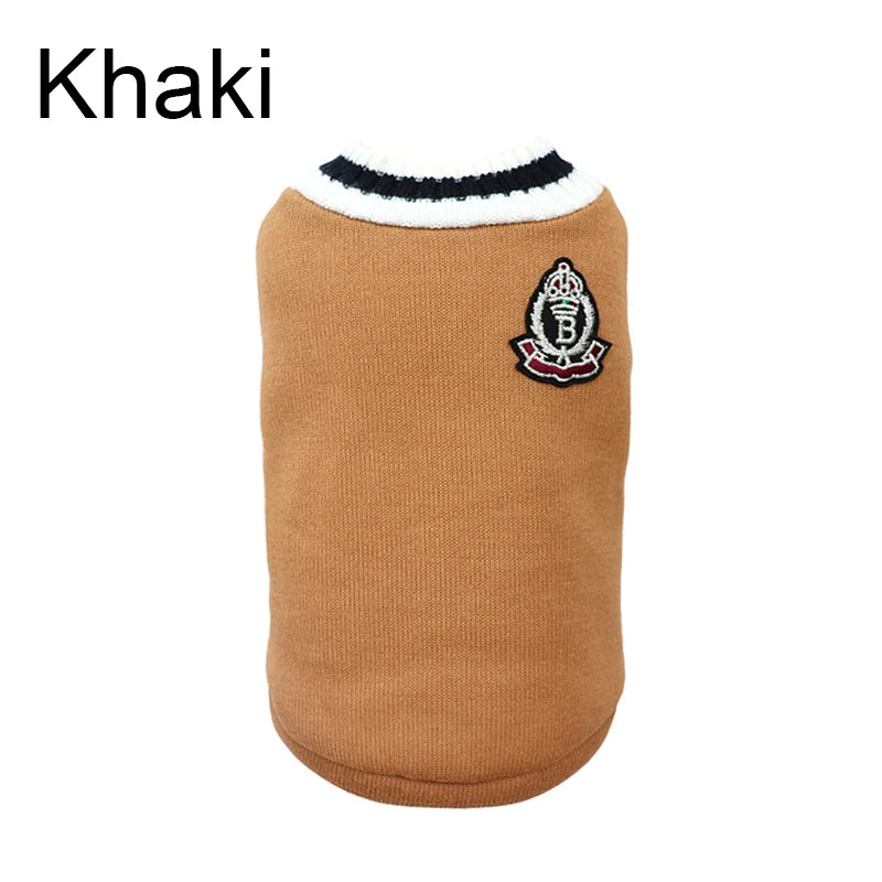 Cozy College Style V-Neck Sweater for Small Dogs & Cats