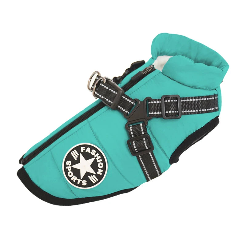 Waterproof Winter Dog Jacket with Harness - Warm & Reflective Coat