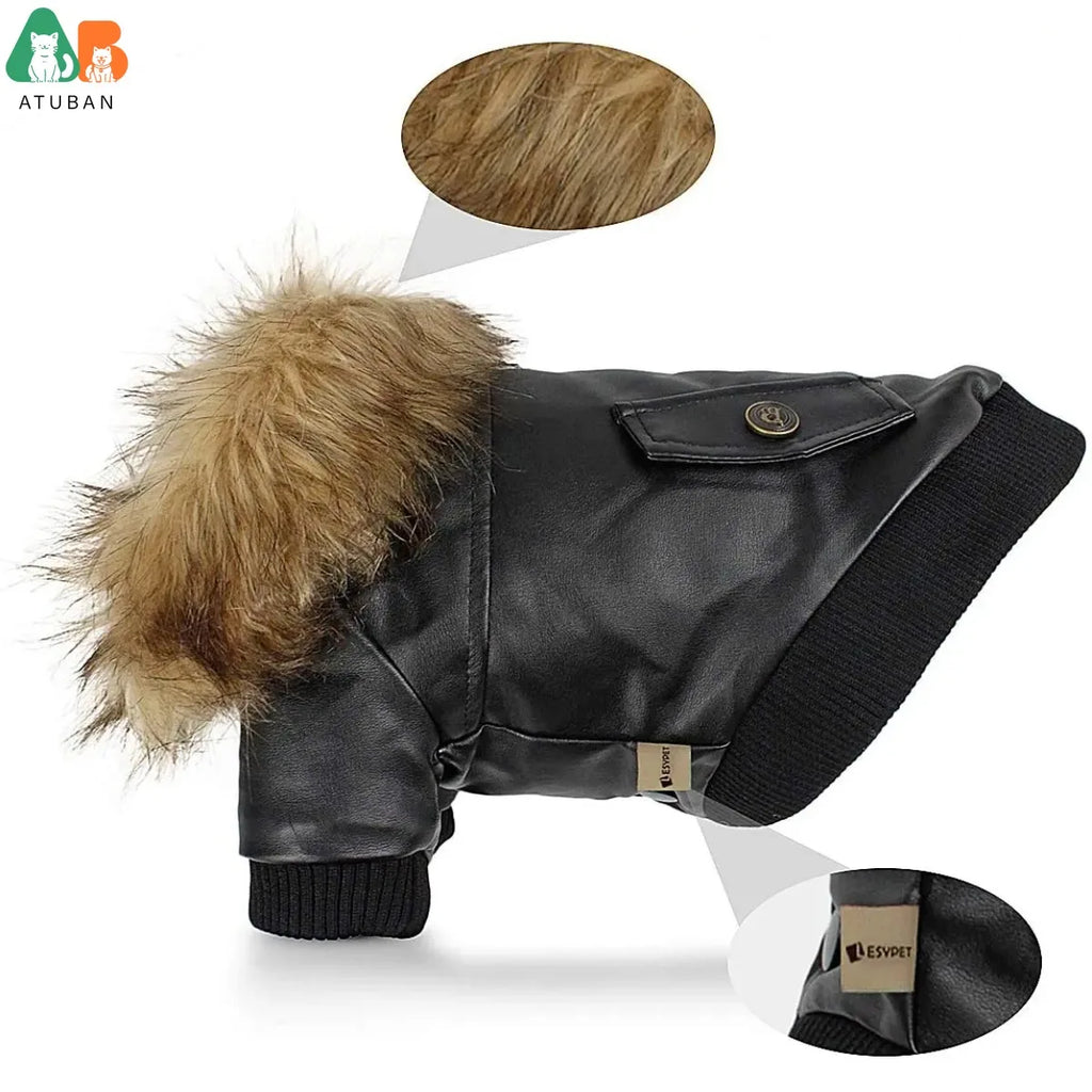 Waterproof Leather Dog Coat - Stylish Winter Jacket for Small to Medium Dogs