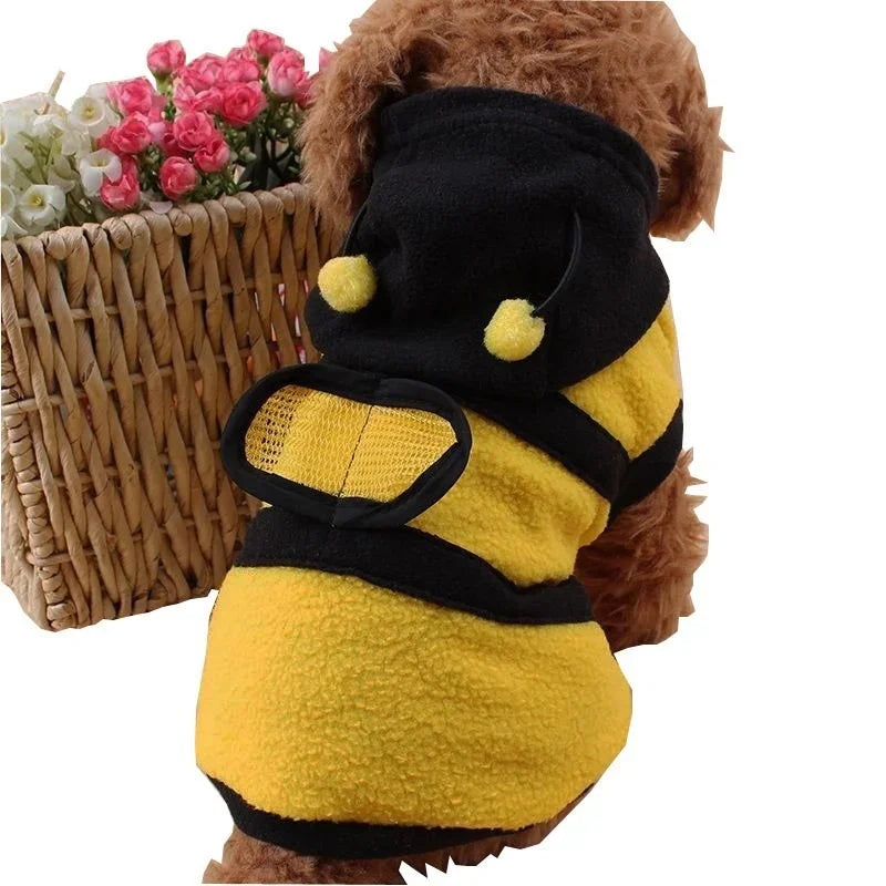 Adorable Bee Costume Fleece Hoodie for Dogs & Cats - Cozy All-Season Wear