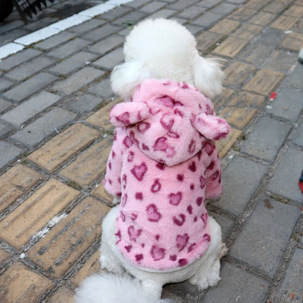 Warm Fleece Dog Hoodie - Leopard Print Coat for Small to Medium Dogs
