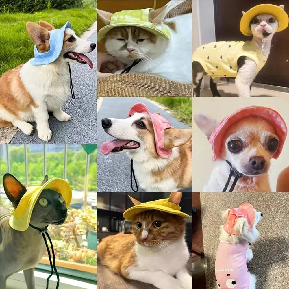 Adjustable Cotton Sun Hat for Dogs & Cats - Ear Holes for Comfort
