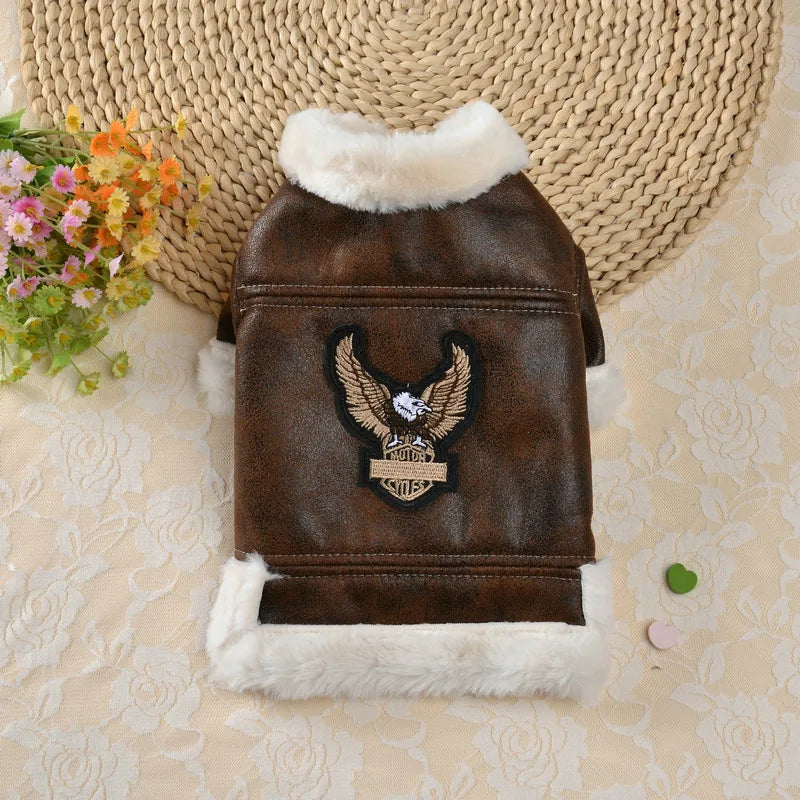 Chic Winter Dog Jacket - Warm Wool & Leather Coat for Small Breeds