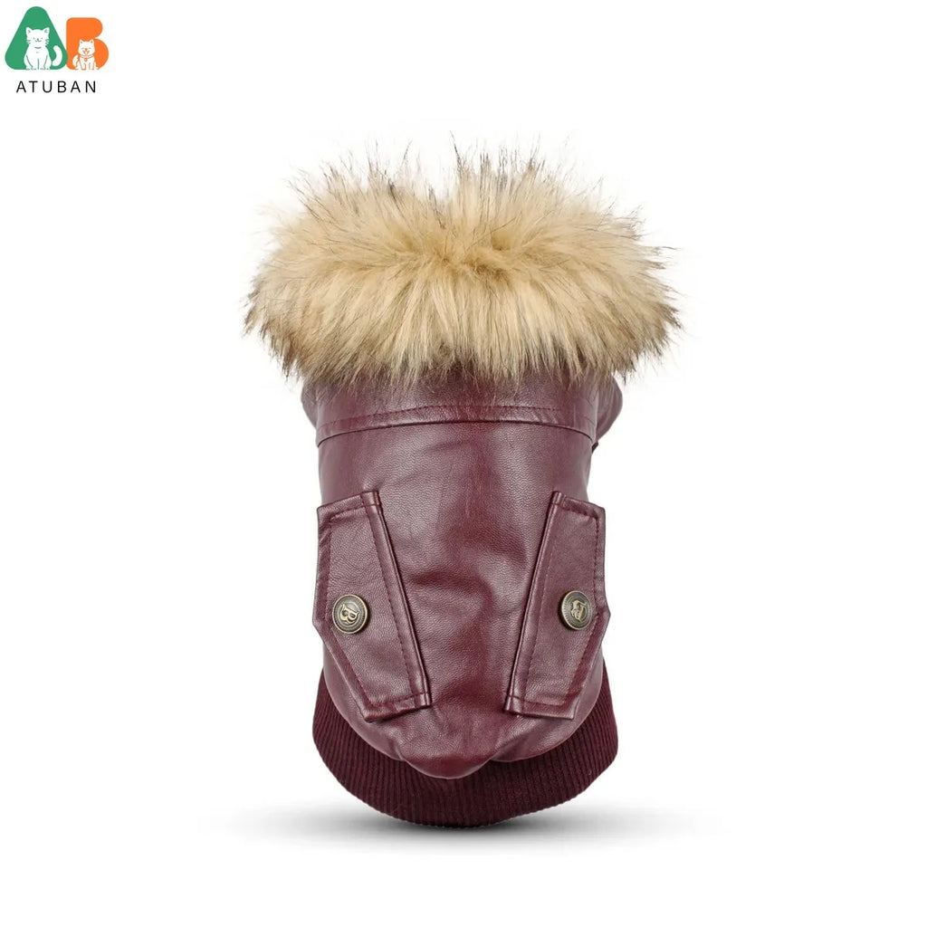 Waterproof Leather Dog Coat - Stylish Winter Jacket for Small to Medium Dogs