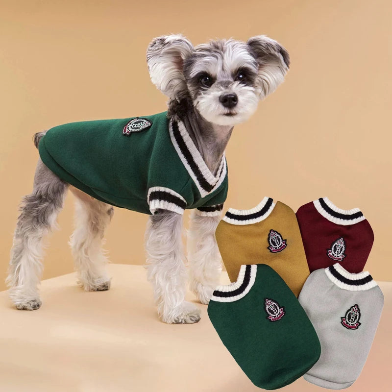 Cozy College Style V-Neck Sweater for Small Dogs & Cats