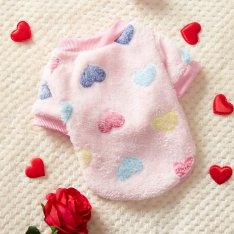 Cozy Heart Print Flannel Vest for Small Dogs - Warm & Stylish Puppy Coat