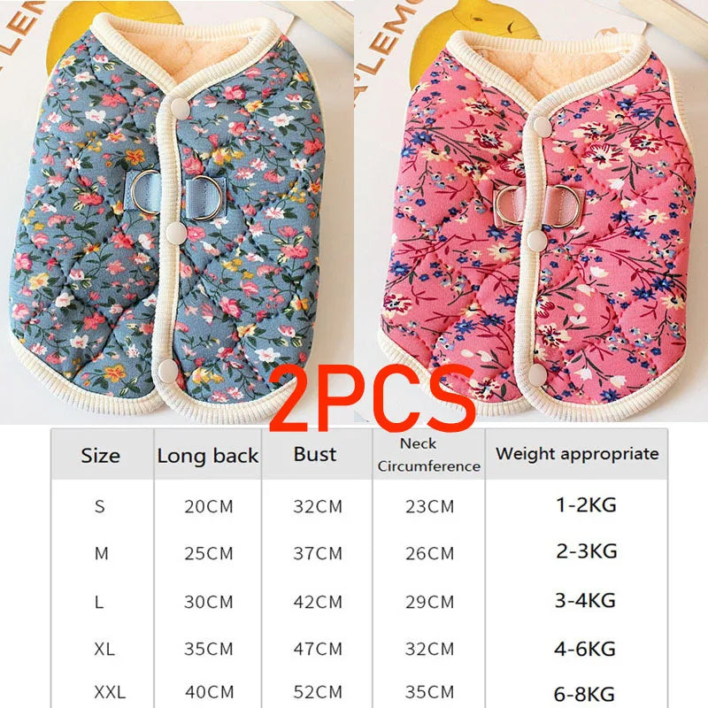 Floral Fleece Puppy Vest – Luxury Winter Jacket for Small Dogs