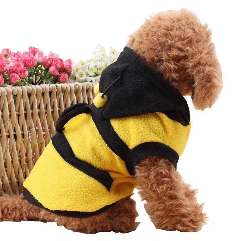 Adorable Bee Costume Fleece Hoodie for Dogs & Cats - Cozy All-Season Wear
