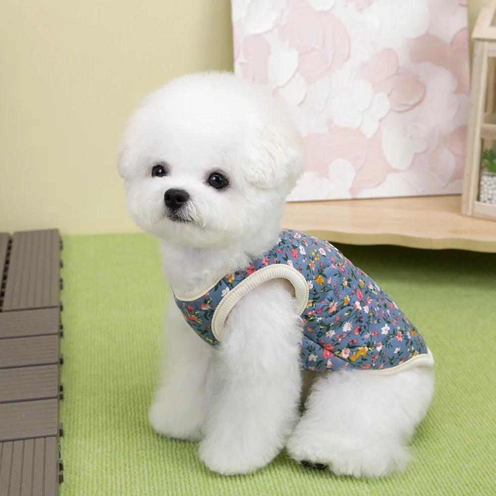 Floral Fleece Puppy Vest – Luxury Winter Jacket for Small Dogs