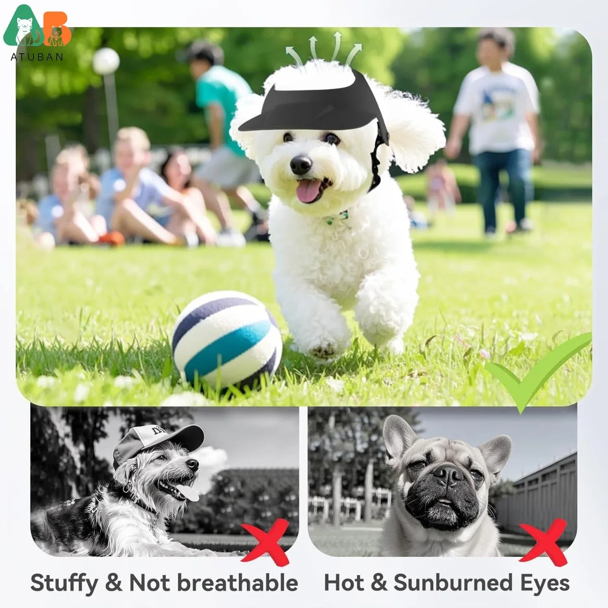 ATUBAN Adjustable Dog Visor Hat with Ear Holes for Sun Protection
