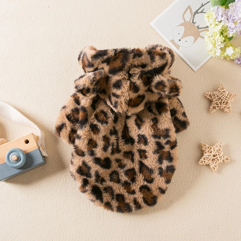Warm Fleece Dog Hoodie - Leopard Print Coat for Small to Medium Dogs