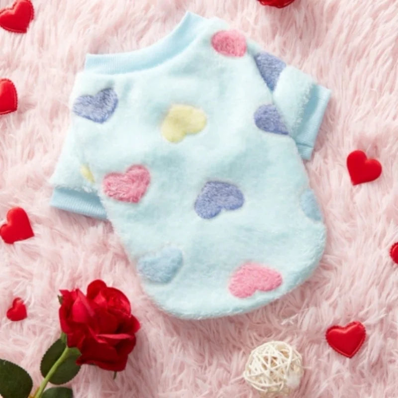 Cozy Heart Print Flannel Vest for Small Dogs - Warm & Stylish Puppy Coat