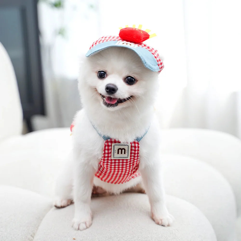 3PCS Cartoon Dog Harness Leash and Hat Set Unisex Cute Outdoor Pet Accessories Sunscreen Cap for Small Dogs Puppy Vest Harness