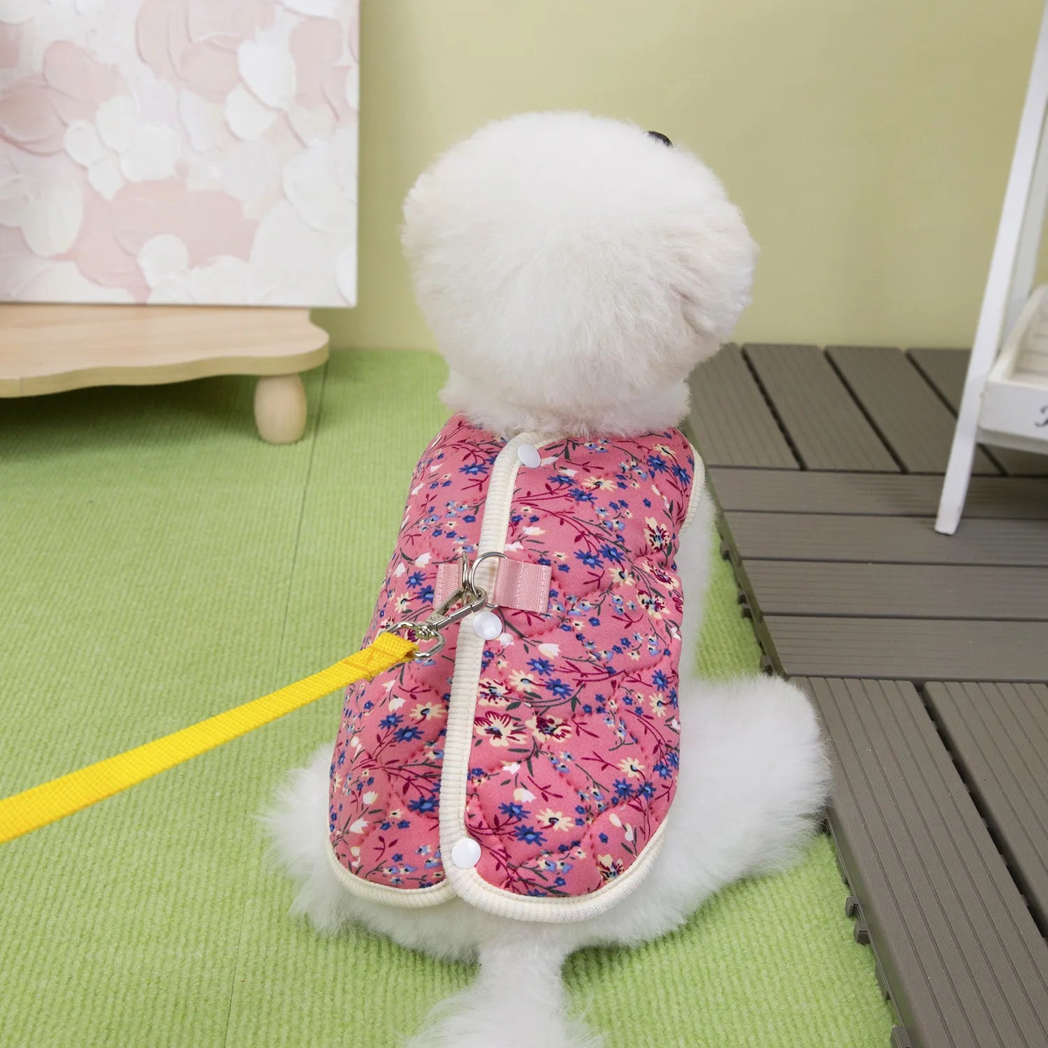 Floral Fleece Puppy Vest – Luxury Winter Jacket for Small Dogs
