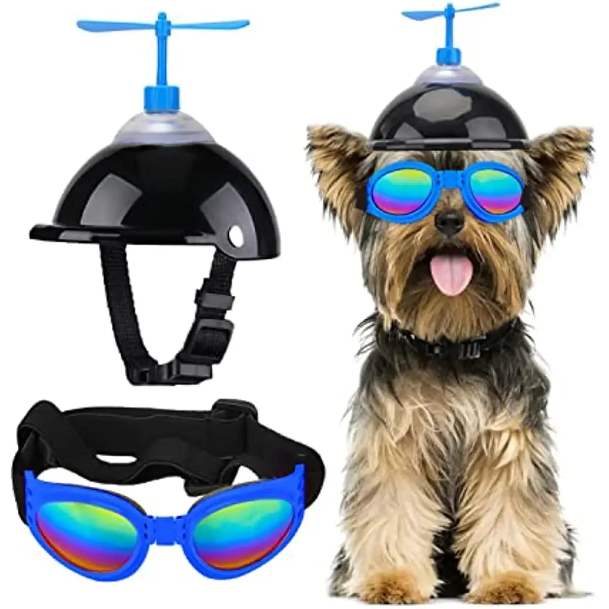 ATUBAN Adjustable Dog Helmet & Goggles Set with Adorable Propeller