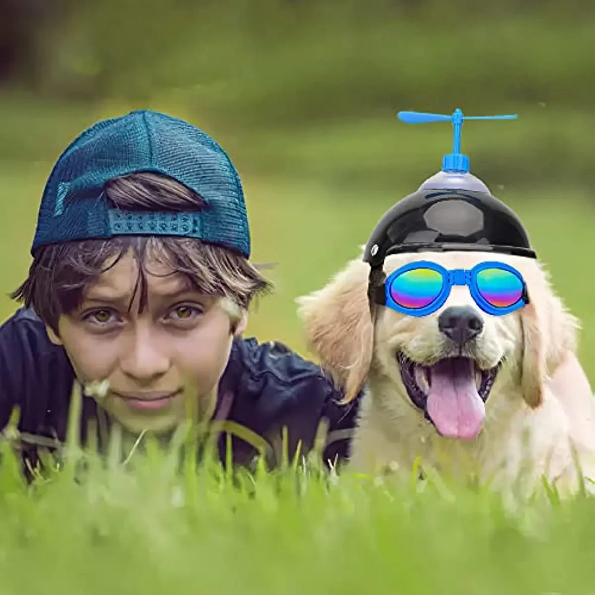ATUBAN Adjustable Dog Helmet & Goggles Set with Adorable Propeller